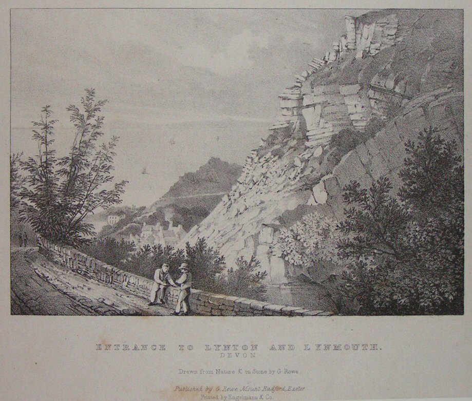 Lithograph - Entrance to Lynton and Lynmouth. Devon. - Rowe